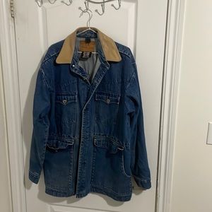 Vintage FW private stock men’s size jean jacket with genuine leather collar